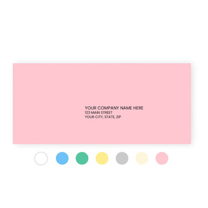 A variety of #9 colored return envelopes in various shades including blue, yellow, pink, gray, yellow, tan and green