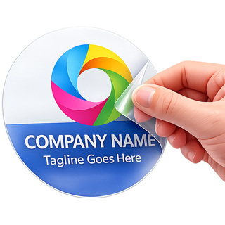 A 3-inch circular static cling decal on a glass surface featuring a custom business logo and text