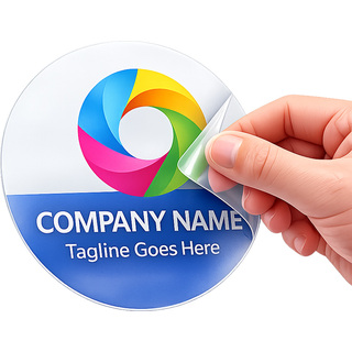 A 3-inch circular static cling decal on a glass surface featuring a custom business logo and text
