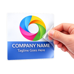 A 3-inch square static cling decal on a glass door showing a custom business logo and text