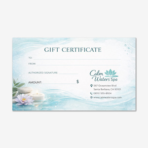 Custom printed gift certificates for a spa business