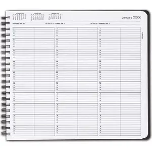 TimeScan TIME21 2-column wirebound appointment book showing 15-minute scheduling intervals from 7AM to 5PM.