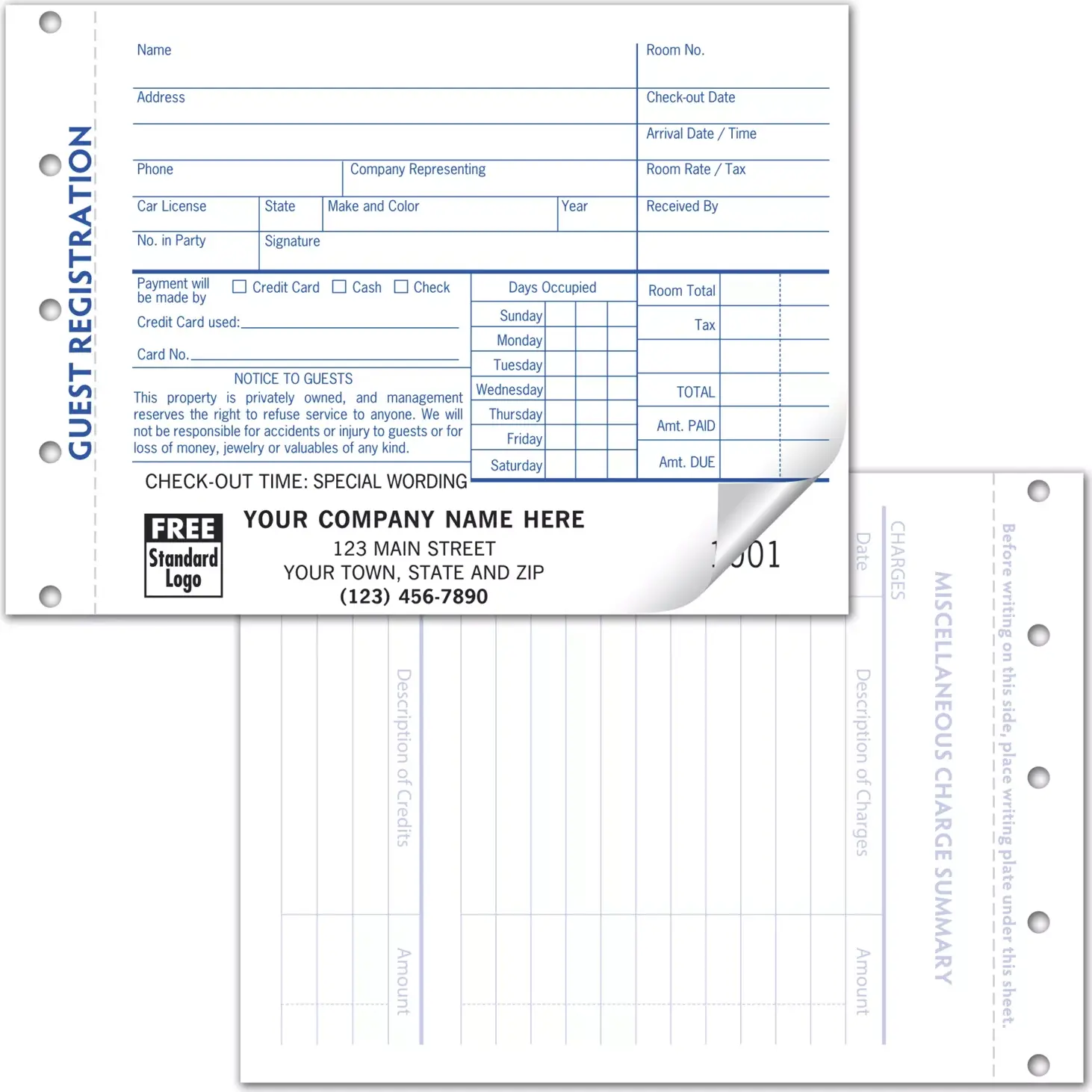 Guest Registration Forms - Carbonless