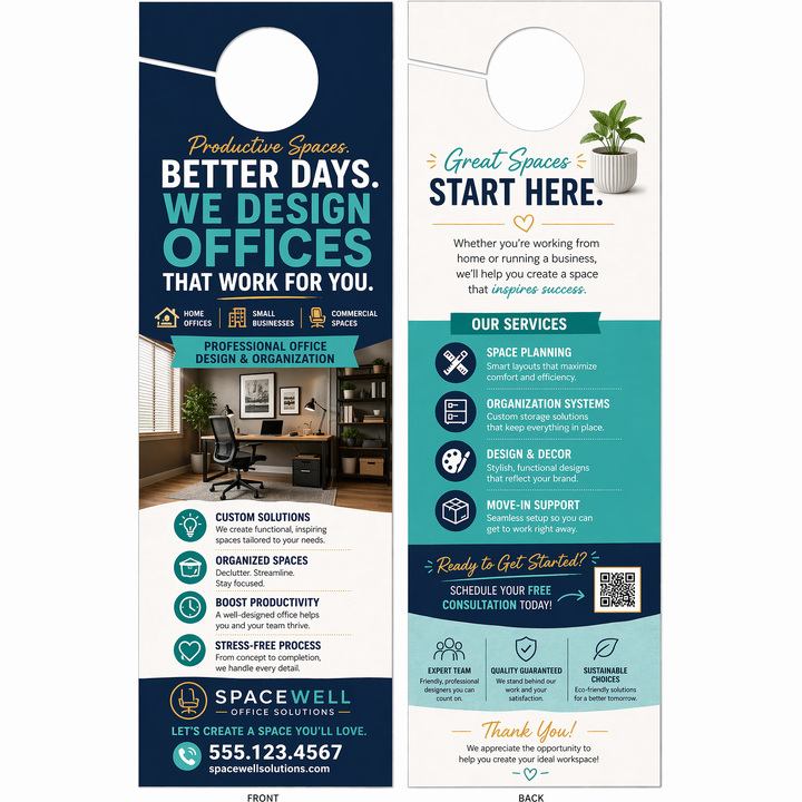Design your door hangers online in minutes. Perfect when durable plastic is required.
