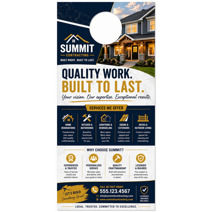 Design your one-sided door hanger online in minutes.