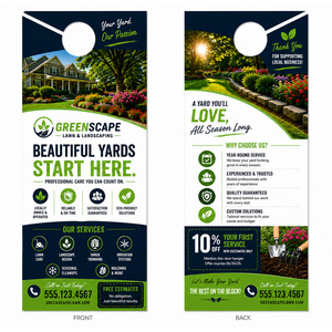 Design your two-sided door hanger online in minutes. Includes UV gloss coat on front side.