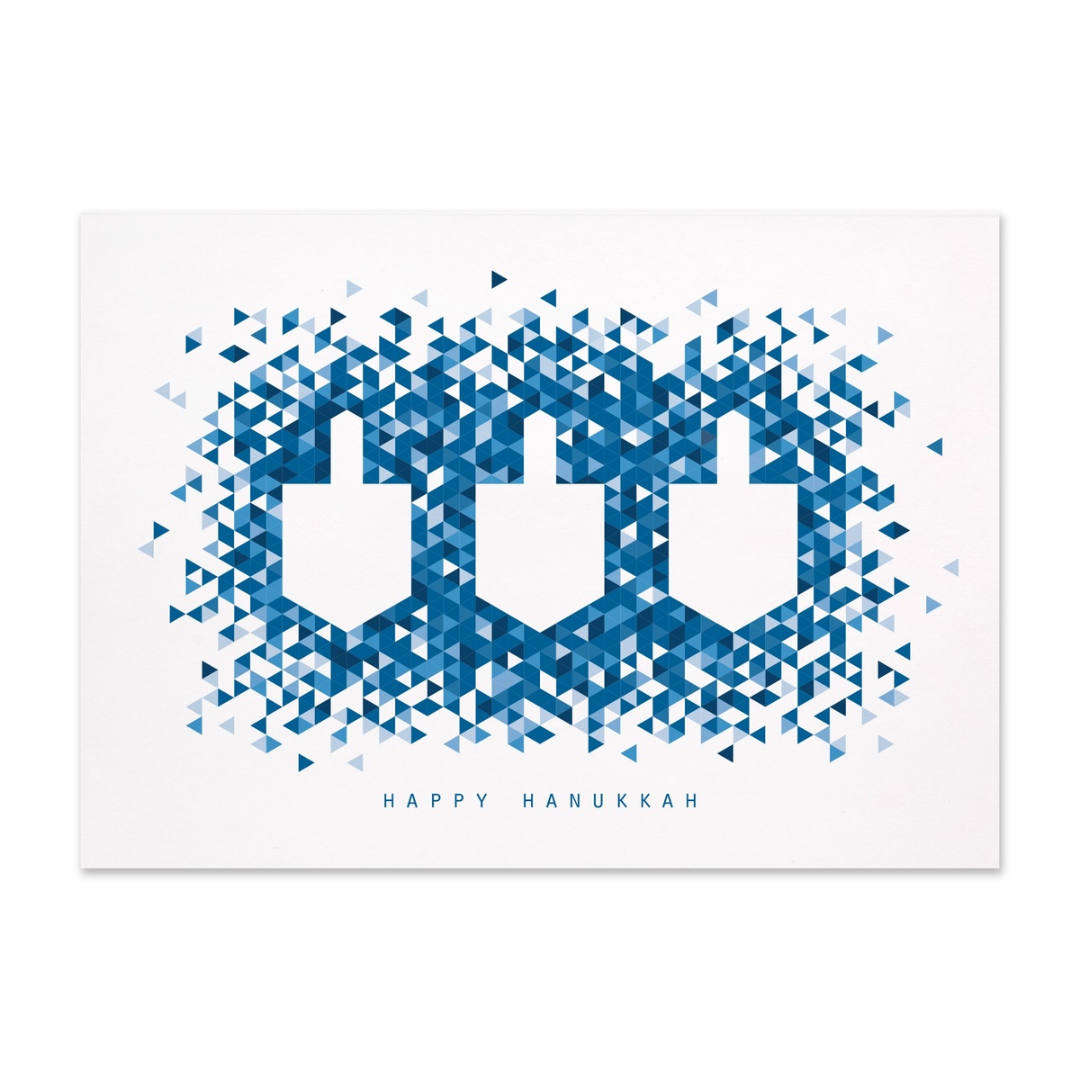 Modern Hanukkah greeting card featuring blue geometric candle shapes in a contemporary mosaic design