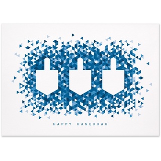 Modern Hanukkah greeting card featuring blue geometric candle shapes in a contemporary mosaic design
