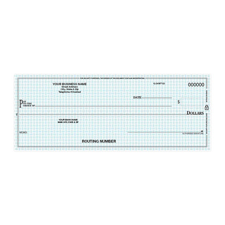 Custom pocket business check with blue security background pattern and business detail printing