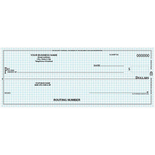 Custom pocket duplicate business checks with blue security background and logo