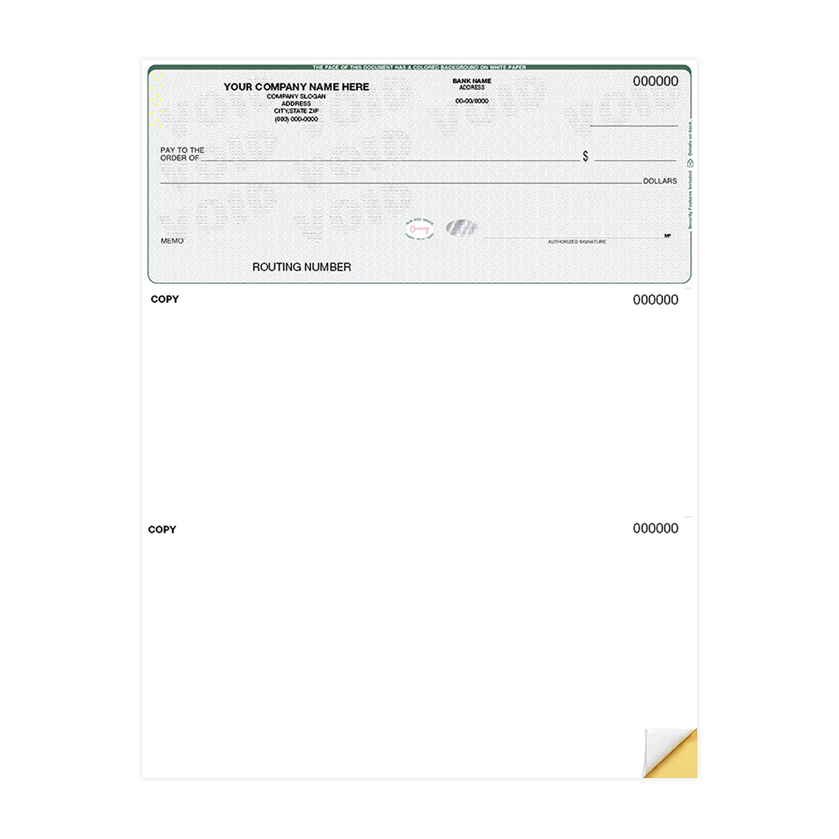 QuickBooks compatible top business checks with unlined section and laser printer format for accounting and payroll processing