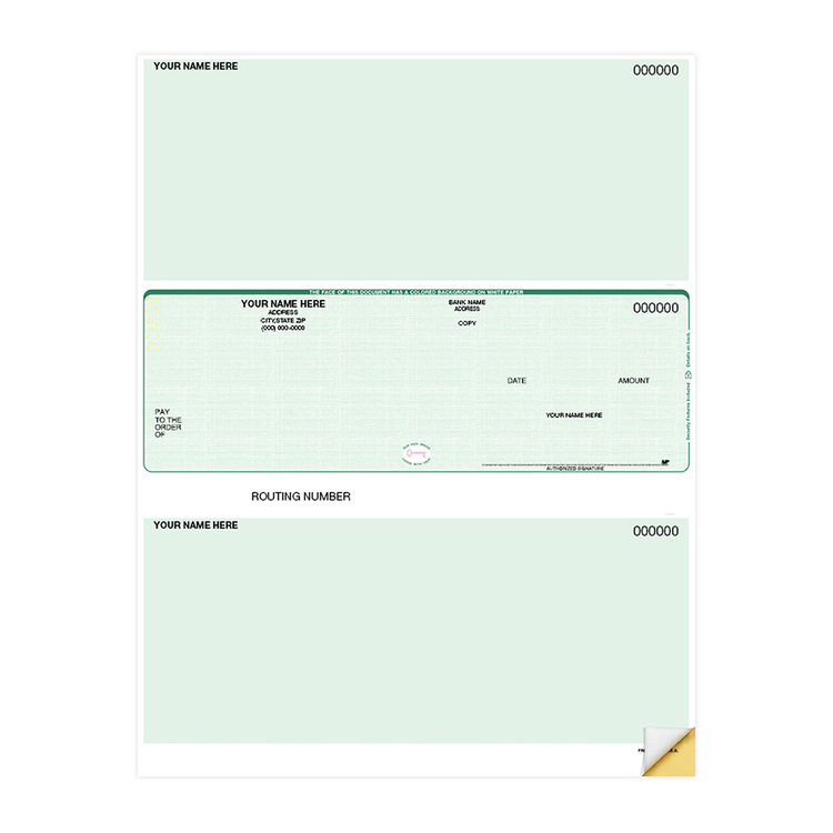 Sage compatible middle business checks with top and bottom voucher sections for payroll and accounts payable