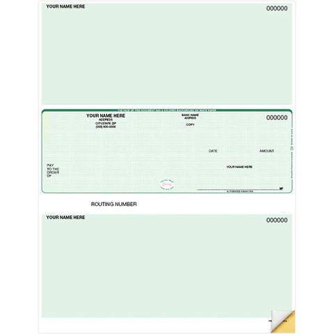 Sage compatible middle business checks with top and bottom voucher sections for payroll and accounts payable