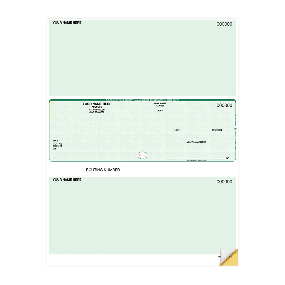 Sage compatible middle business checks with top and bottom voucher sections for payroll and accounts payable