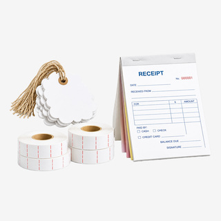 Retail store supplies like pricing guns and cash register boxes