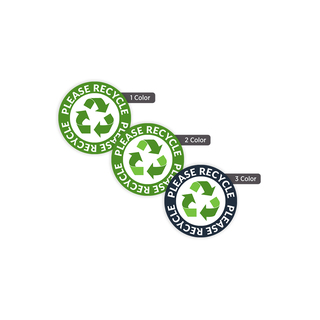 Custom 1-inch round labels displayed in one-color, two-color, and three-color printing options for product packaging and branding