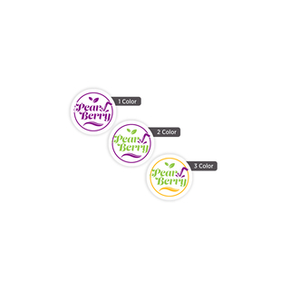 Custom 1/2-inch round labels shown in one-color, two-color, and three-color printing options for product branding and packaging