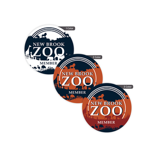 Custom 2 1/2-inch round labels shown in one-color, two-color, and three-color printing options for branding and product packaging