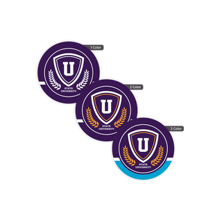 Custom 2 1/4-inch round labels available in one-color, two-color, and three-color printing for branding, promotions, and product identification
