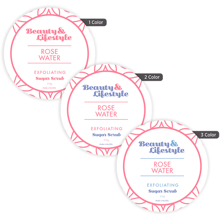 Custom 3.5-inch round labels available in one-color, two-color, and three-color printing for product packaging, branding, and promotional applications