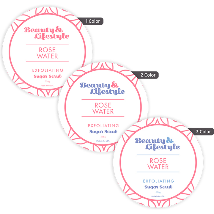 Custom 3.5-inch round labels available in one-color, two-color, and three-color printing for product packaging, branding, and promotional applications