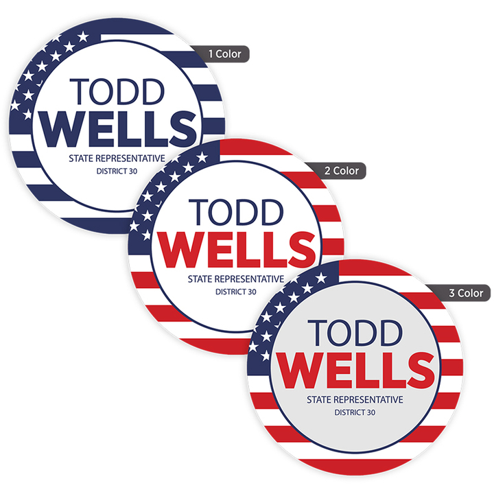 Custom 4-inch round labels available in one-color, two-color, and three-color printing for promotional campaigns, product packaging, branding, and events