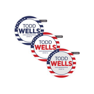 Custom 4-inch round labels available in one-color, two-color, and three-color printing for promotional campaigns, product packaging, branding, and events