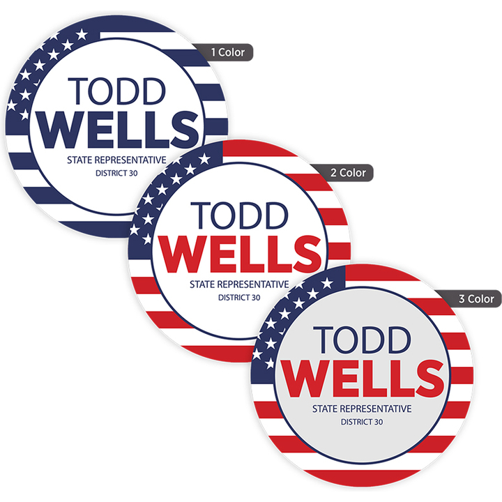 Custom 4-inch round labels available in one-color, two-color, and three-color printing for promotional campaigns, product packaging, branding, and events