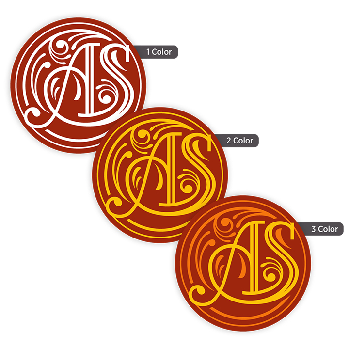 Custom 2-inch round labels available in one-color, two-color, and three-color printing for logos, product branding, packaging, and promotional applications
