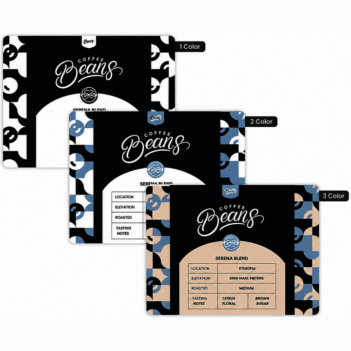 Custom 4" × 5" rectangular labels available in one-color, two-color, and three-color printing for product packaging, branding, shipping, and retail applications