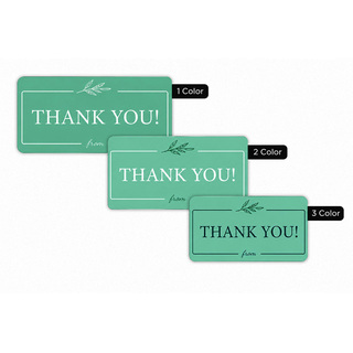 Custom 1" × 2" rectangle labels available in one-color, two-color, and three-color printing for product packaging, thank-you labels, branding, and retail applications