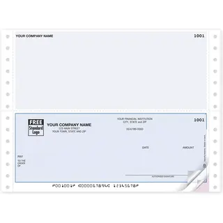 Continuous bottom multi-purpose business checks compatible with Sage, Microsoft Dynamics GP, Deltek, Open Systems, and other accounting software