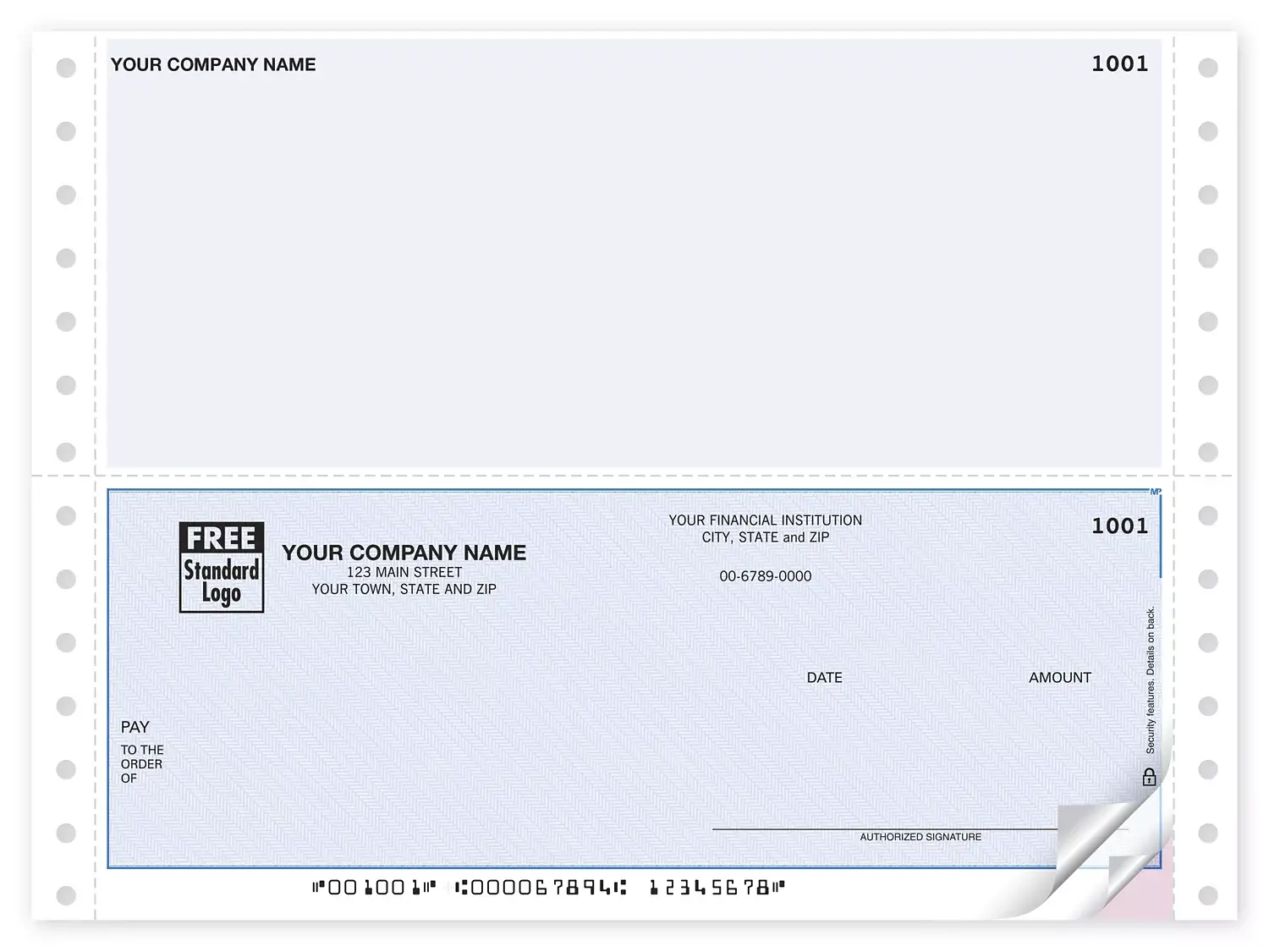 Continuous bottom multi-purpose business checks compatible with Sage, Microsoft Dynamics GP, Deltek, Open Systems, and other accounting software
