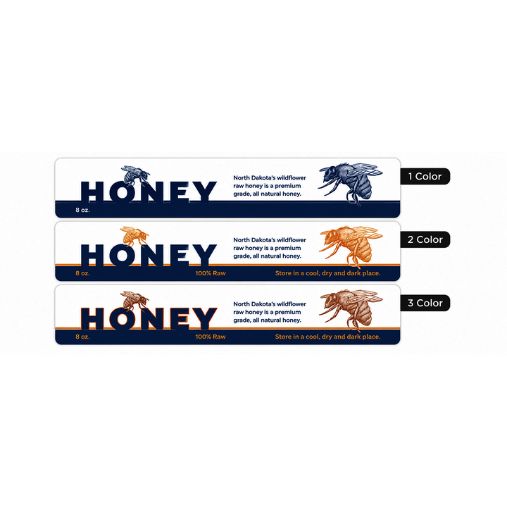 1" x 4" custom rectangle labels available in one, two, or three spot colors for product packaging, food containers, bottles, jars, retail branding, and promotional applications