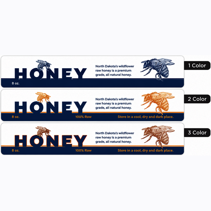 1" x 4" custom rectangle labels available in one, two, or three spot colors for product packaging, food containers, bottles, jars, retail branding, and promotional applications
