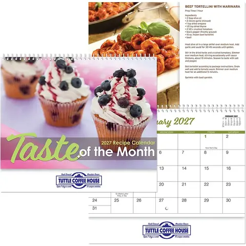 Taste of the Month wall calendar featuring gourmet food photography and recipes