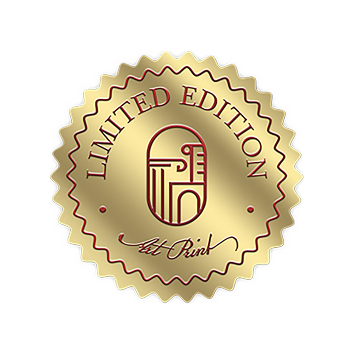 Custom burst-shaped 1 1/2" foil embossed labels