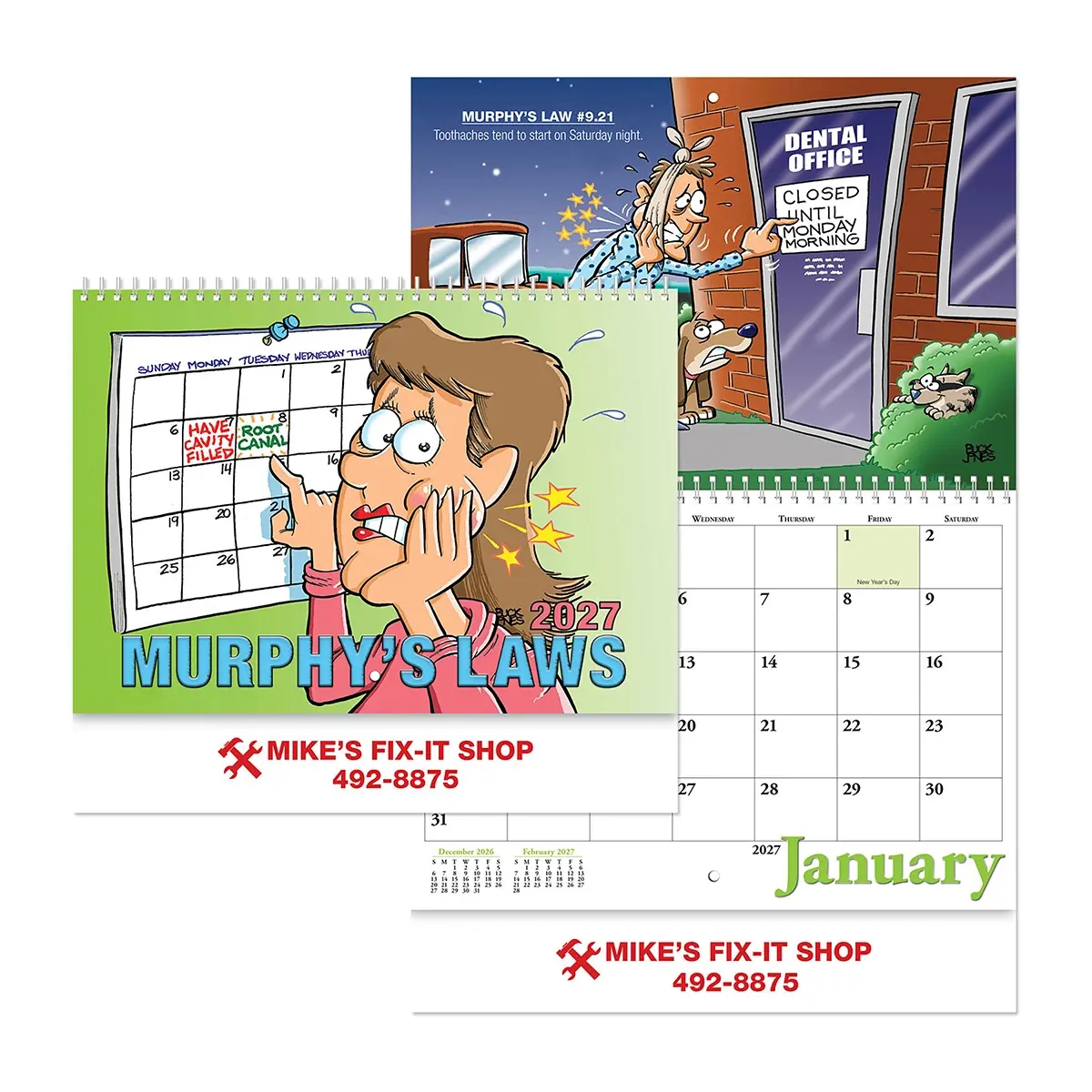 2027 Murphy's Law custom promotional spiral wall calendar front cover for business use