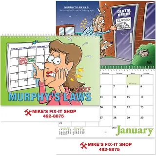 2027 Murphy's Law custom promotional spiral wall calendar front cover for business use