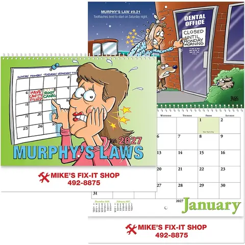 2027 Murphy's Law custom promotional spiral wall calendar front cover for business use
