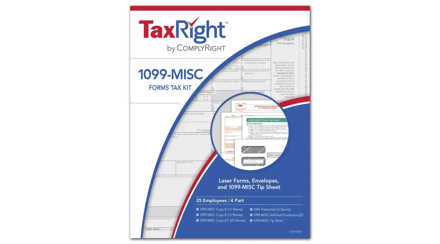 1099 MISC Income Tax Forms & Envelopes Kit, 4-part, 25 Sets per Package