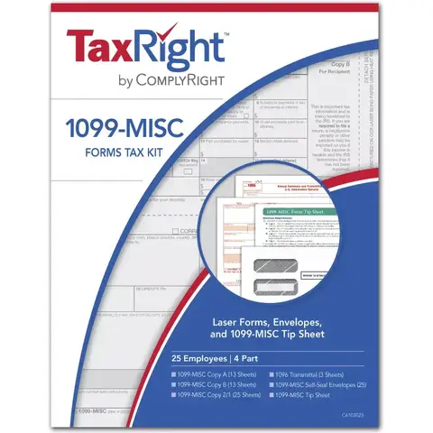 1099 MISC Income Tax Forms & Envelopes Kit, 4-part, 25 Sets per Package
