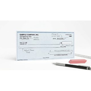 Customized business check showing layout changes for the Flex service