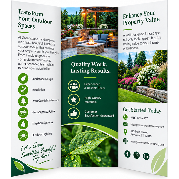 Custom printed 8.5x11 tri-fold brochures on 100 lb gloss cover with UV coating on both sides