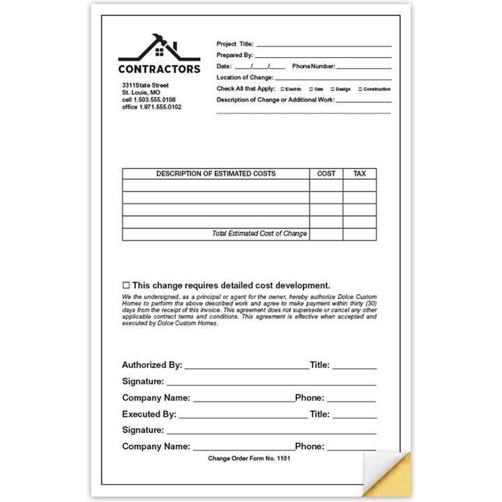 5.5" x 8.5" custom glued-edge forms printed vertically in black ink with 2-part carbonless copies for work orders, invoices, service forms, receipts, and business records.