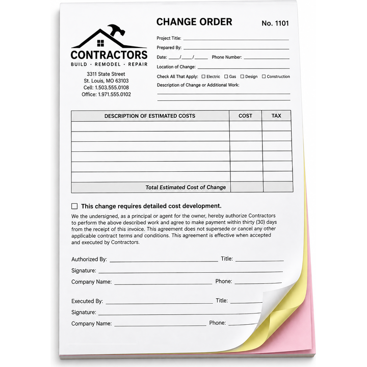 3-part vertical custom glued-edge form measuring 5.5 x 8.5 inches printed in black ink