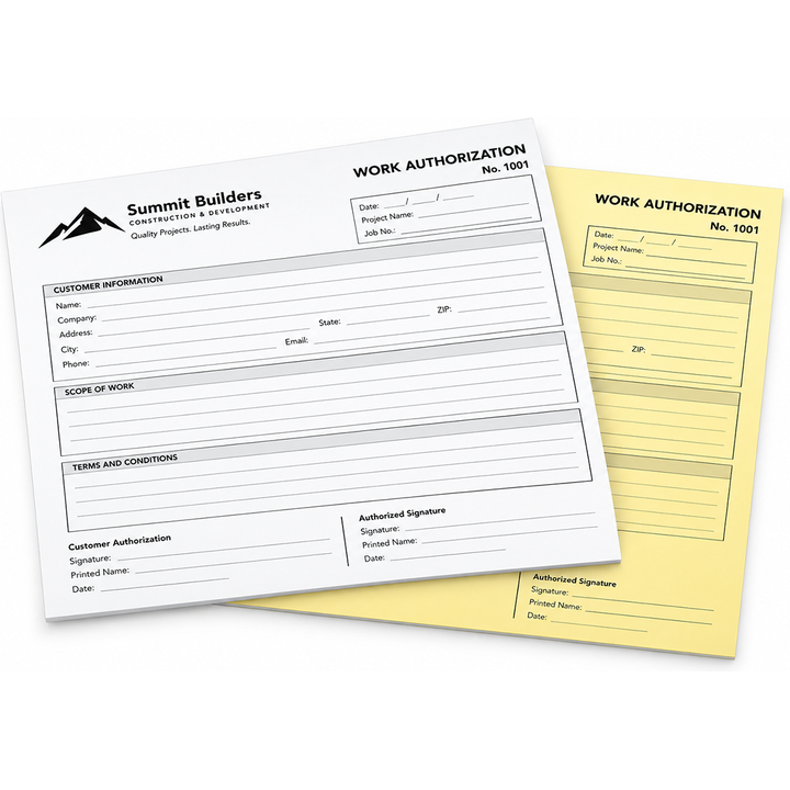 2-part horizontal custom glued-edge form measuring 8.5 x 7 inches printed in black ink
