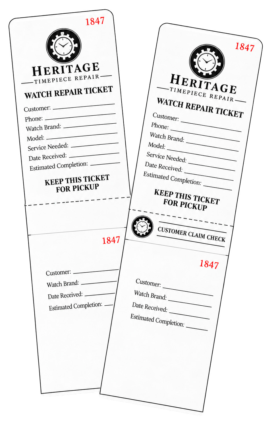 Custom printed jewelry repair envelopes printed on both sides with black ink