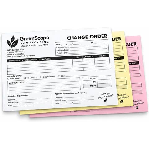 3-part horizontal custom glued-edge form measuring 8.5 x 7 inches printed in black ink