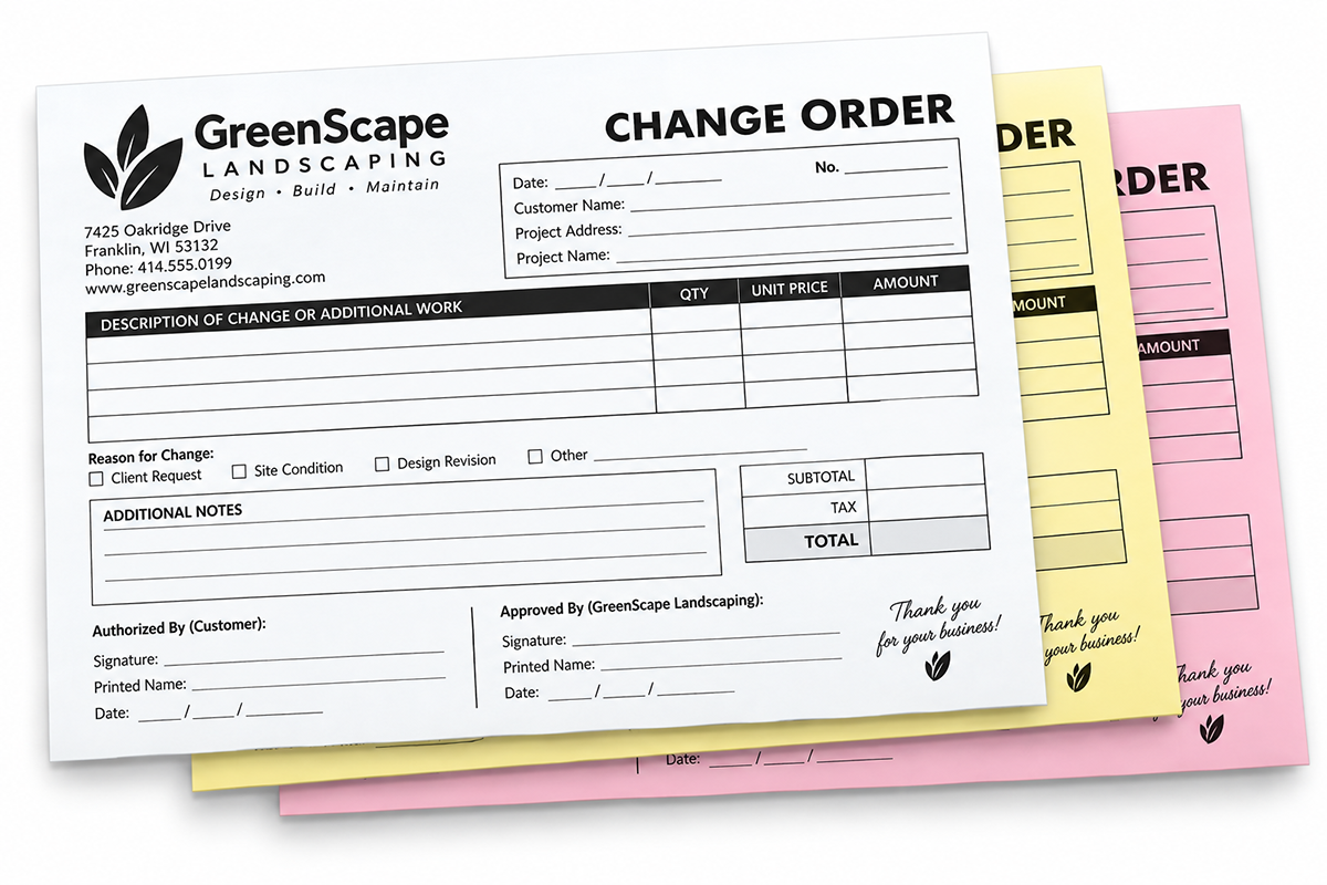 3-part horizontal custom glued-edge form measuring 8.5 x 7 inches printed in black ink